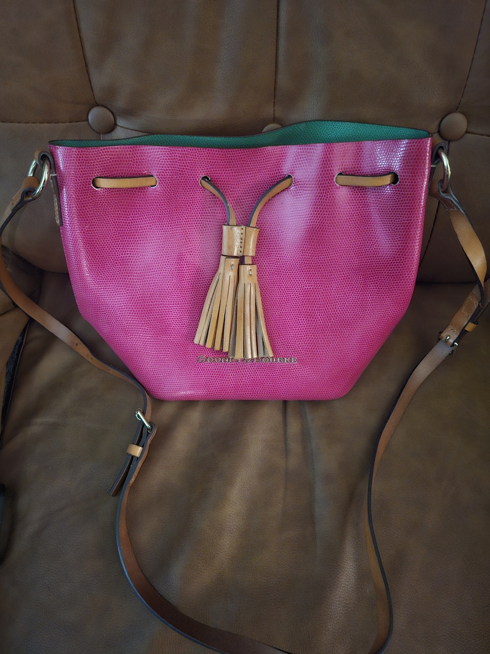 Dooney & Bourke Pink Bucket Crossbody Bag with Tassel Accent - Picture 1 of 5